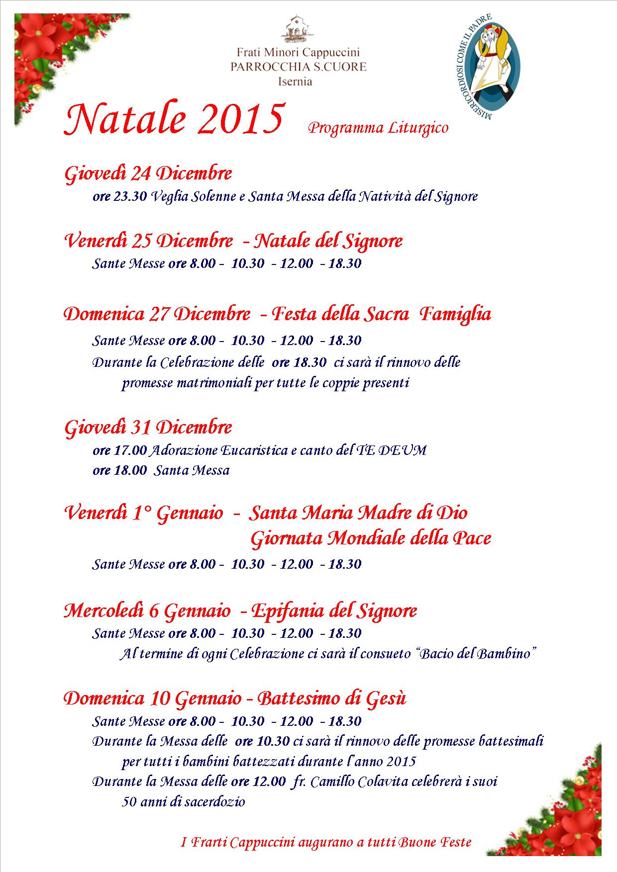 Programma Liturgico – Tempo Di NATALE – Parrocchia Sacro Cuore Isernia